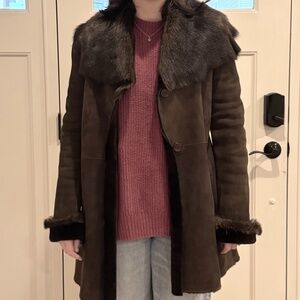 ANDREW ELISSEE CHOCOLATE SHEARLING COAT WITH FUR COLLAR AND CUFFS